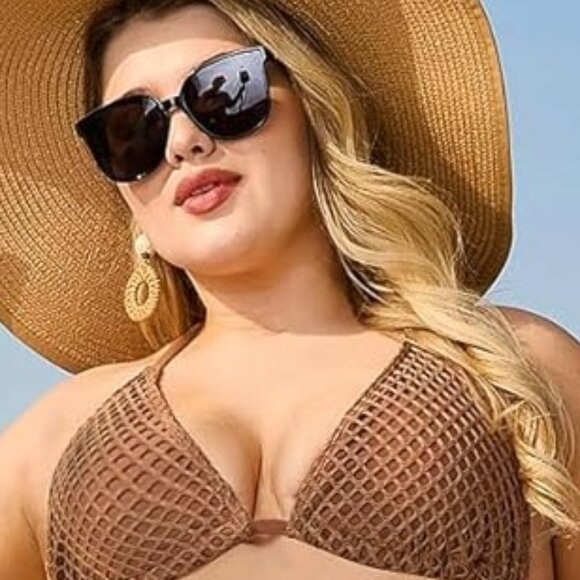 MakeMeChic Women's Plus Halter Bikini Top Brown Size 1XL - Picture 3 of 4